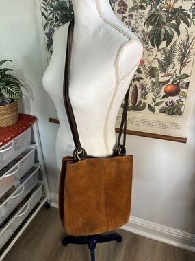 Brown Suede Bucket Crossbody Bag
